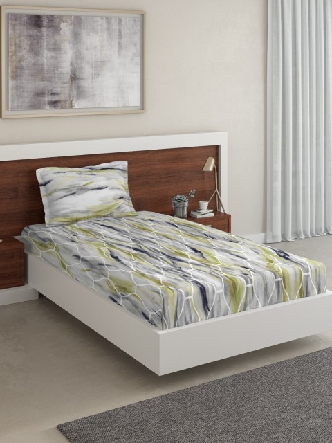 

DDecor Grey & Yellow Abstract 144 TC Cotton 1 Single Bedsheet with 1 Pillow Covers