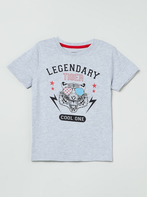 

max Boys Grey Printed Round Neck T-shirt