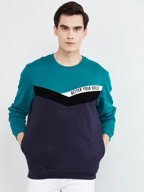 

max Men Blue Colourblocked Sweatshirt