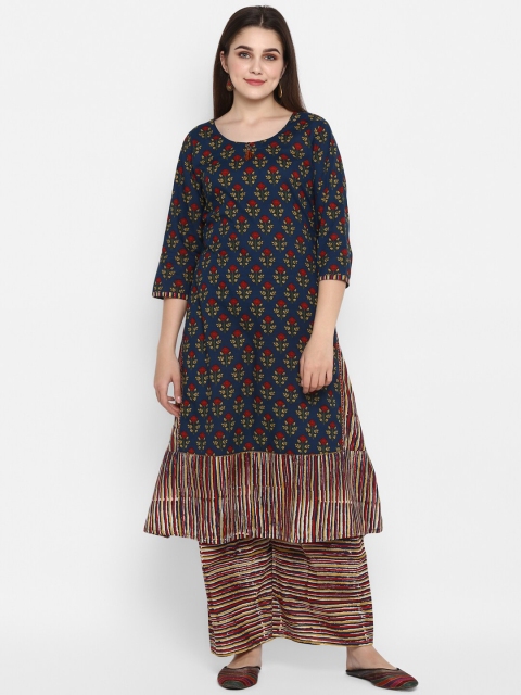 

ZOEYAMS Women Navy Blue Printed Kurta with Palazzos
