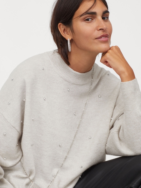 

H&M Women Grey Studded Jumper