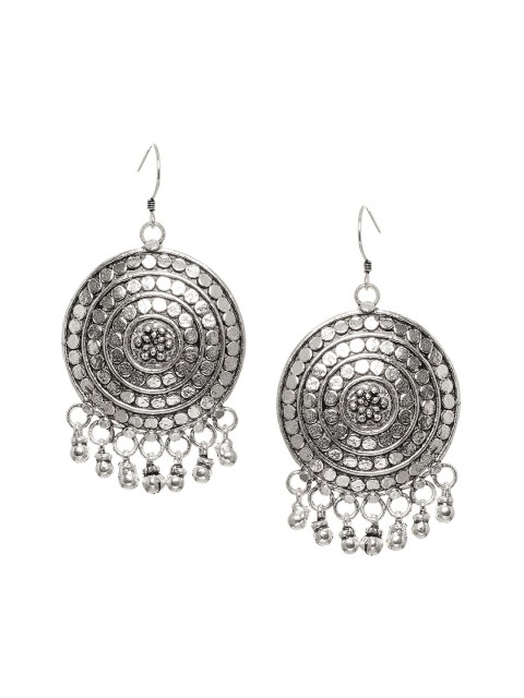 

INDYA Silver-Toned Circular Drop Earrings