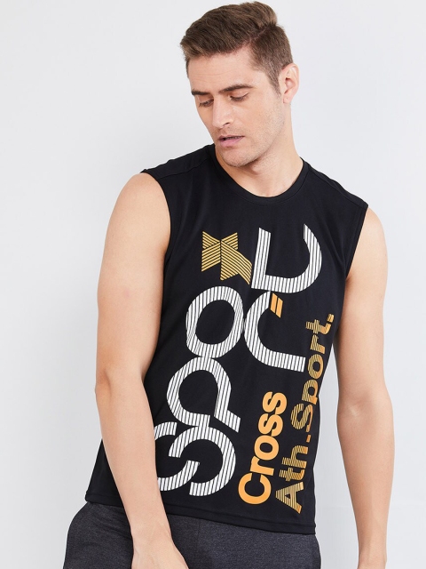

max Men Black Printed Round Neck T-shirt