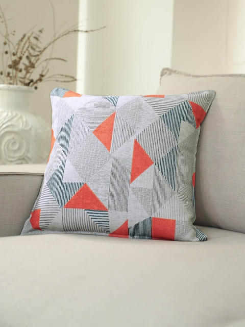 

BLUE BOAT Orange & Blue Single Geometric Square Cushion Cover