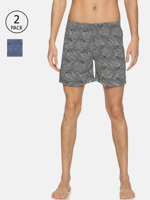 

IVOC Men Pack of 2 Navy Blue & Grey Printed Pure Cotton Boxers IOMBSCMSC07L34-2