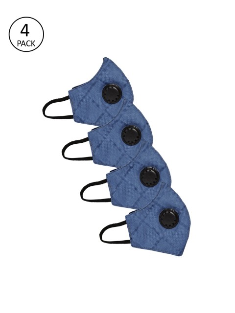 

LUXURAZI Men Pack Of 4 Blue Valved 5-Ply Reusable Protective Outdoor Masks