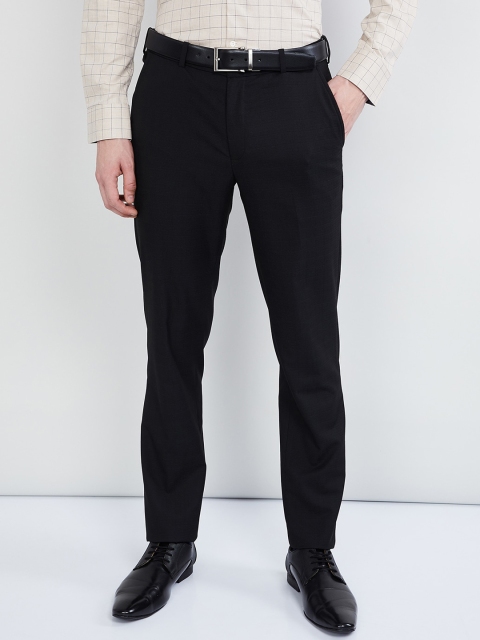 

max Men Black Regular Fit Solid Formal Trousers