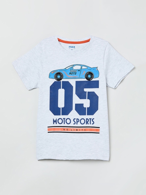 

max Boys Grey & Blue Printed Round Neck T-shirt