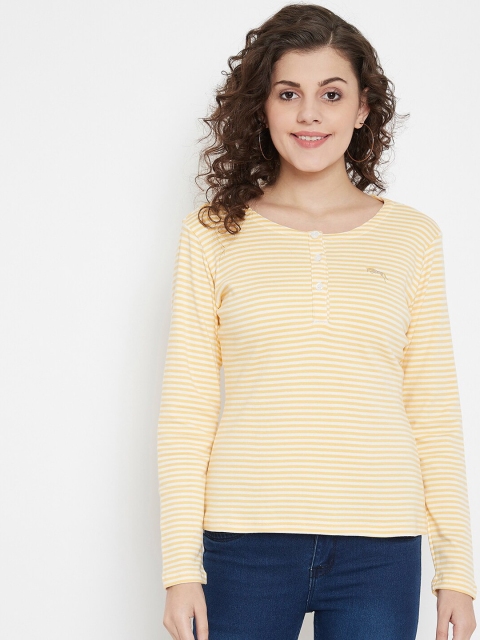 

JUMP USA Women Yellow & White Striped Round Neck T-shirt