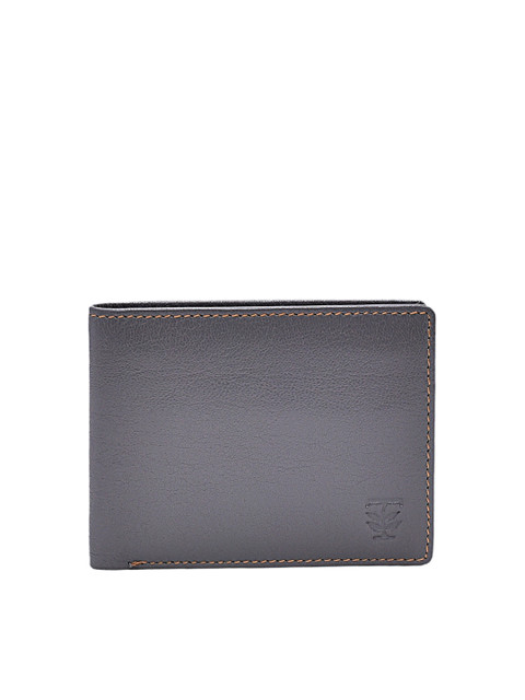

TRENDERS Men Grey Solid Leather Two Fold Wallet