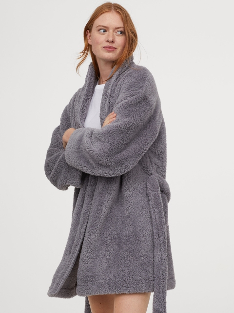 

H&M Women Grey Solid Pile Robe