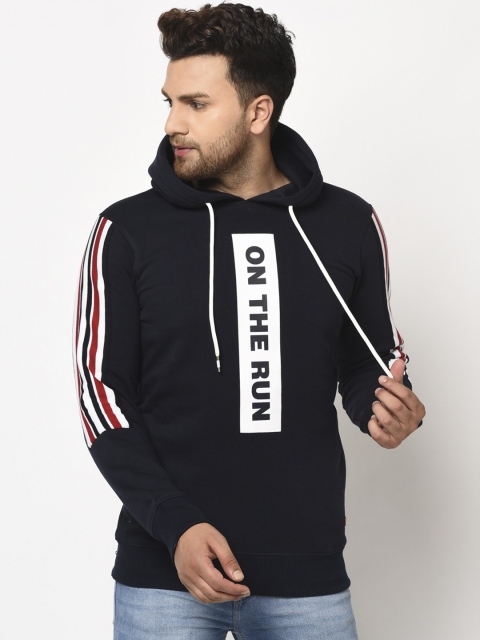 

98 Degree North Men Navy Blue & White Printed Hooded Sweatshirt