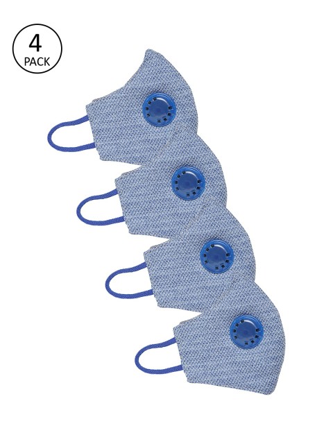 

LUXURAZI Men Pack Of 4 Blue Valved 5-Ply Reusable Protective Outdoor Masks