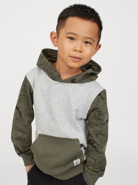

H&M Boys Green & Grey Colourblocked Cotton-Blend Hoodie