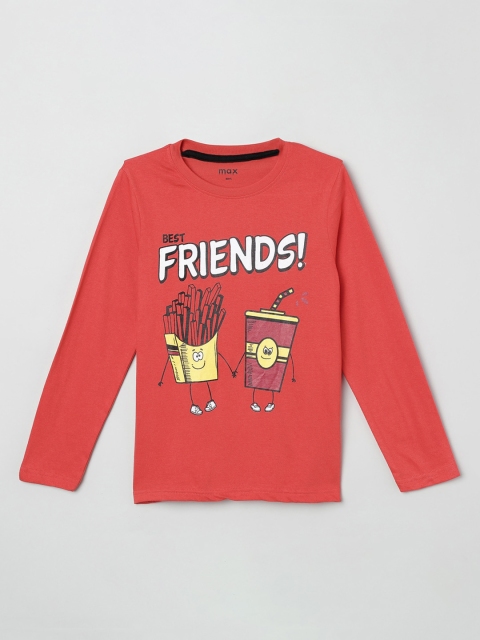 

max Boys Orange Printed Round Neck T-shirt