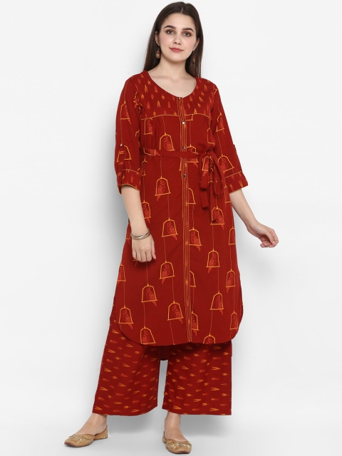 

ZOEYAMS Women Maroon Printed Kurta with Palazzos