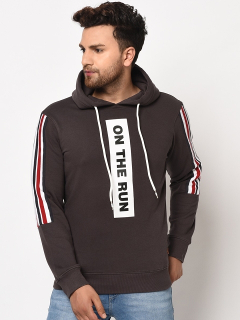 

98 Degree North Men Coffee Brown & Off-White Printed Hooded Sweatshirt