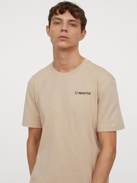 

H&M Men Beige Cotton T-shirt