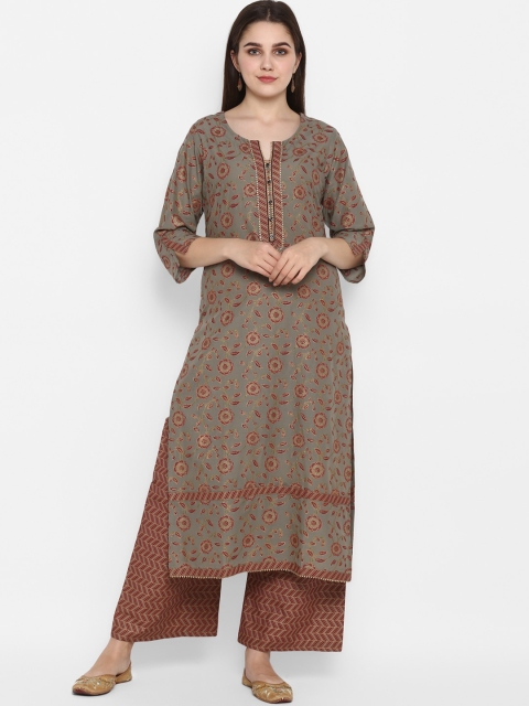 

ZOEYAMS Women Taupe Printed Kurta with Palazzos