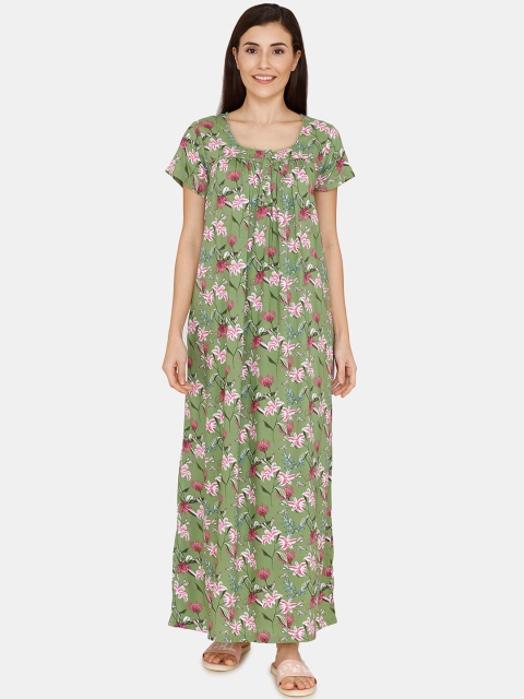 

Zivame Green & Pink Printed Nightdress