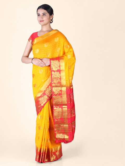 

CLAI WORLD Orange & Red Silk Blend Woven Design Saree