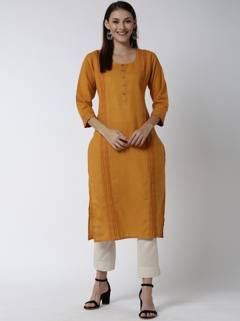 Soch Women Mustard Yellow Solid Straight Kurta