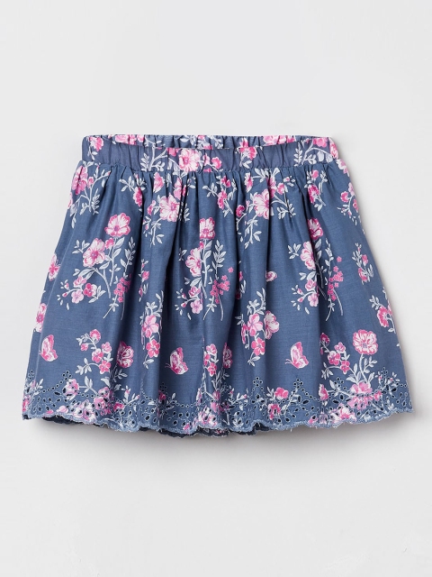 

max Girls Blue & Pink Printed A-Line Flared Skirt