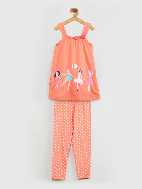 

max Girls Orange Printed Night suit
