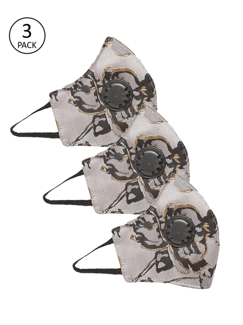 

LUXURAZI Men Pack Of 3 Grey Valved 5-Ply Reusable Protective Outdoor Masks