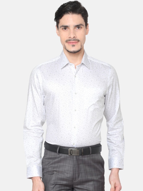 

J Hampstead Men White Slim Fit Striped Formal Shirt