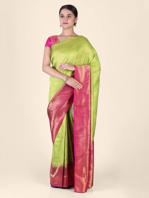 

CLAI WORLD Green & Pink Silk Blend Woven Design Arani Saree