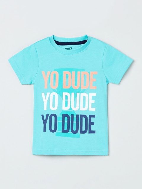 

max Boys Blue Printed Round Neck T-shirt