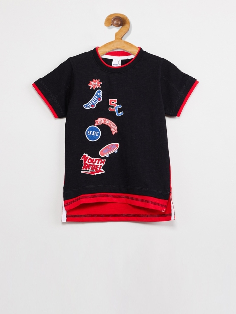 

max Boys Black Printed Round Neck T-shirt