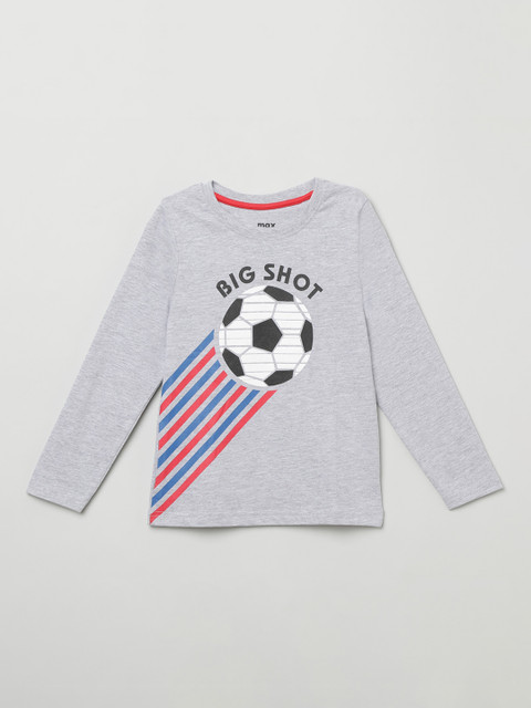 

max Boys Grey Printed Round Neck T-shirt