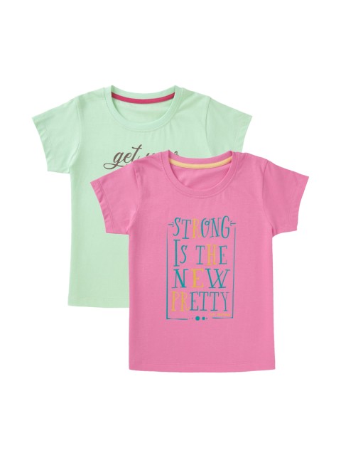 

Cub McPaws Girls Pack Of 2 Printed Round Neck T-shirts, Pink