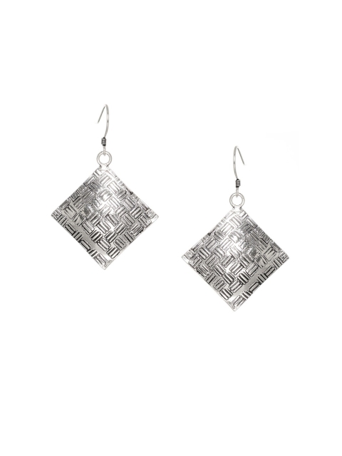 

INDYA Silver-Toned Oxidised Geometric Drop Earrings