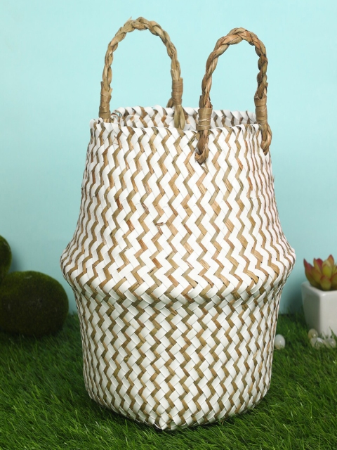 

PolliNation White Natural Plush Woven Seagrass Tote Belly Basket