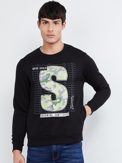 max Men Black Self Design Sweatshirt