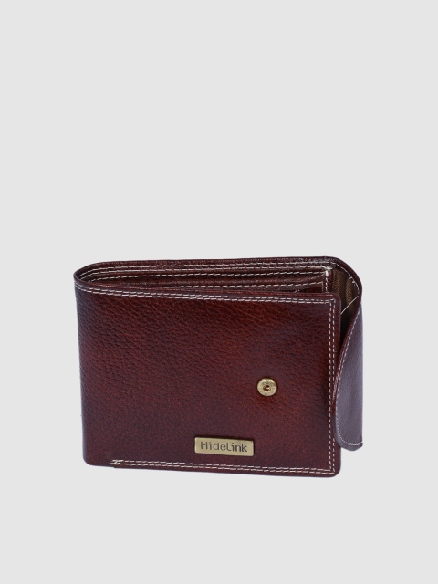 

Hidelink Men Brown Textured RFID Leather Two Fold Wallet