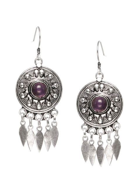 

INDYA Silver-Toned Black Gypsy Oxidised Drop Earrings