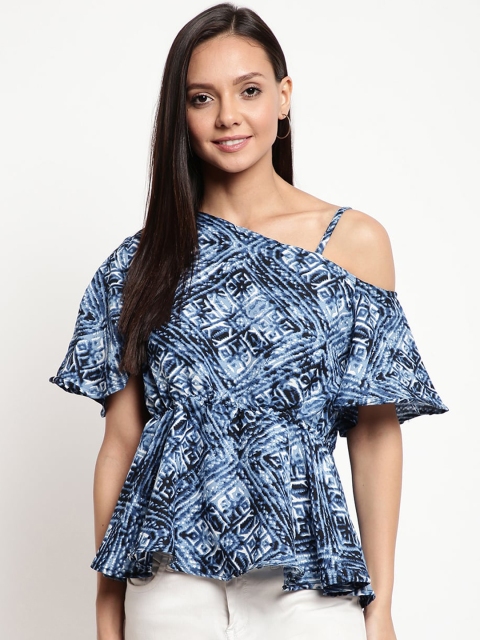 

Mayra Women Blue Printed Peplum Top