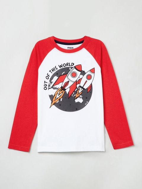 

max Boys White Printed Round Neck T-shirt