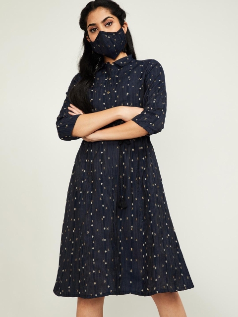 

Melange by Lifestyle Women Navy Blue Printed Shirt Dress