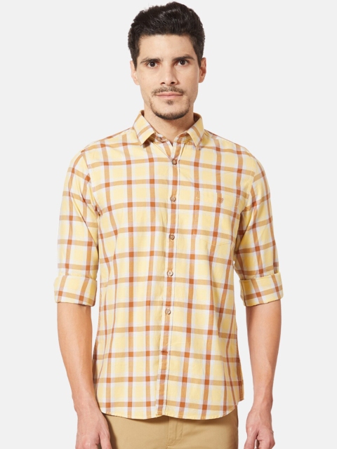 

J Hampstead Men Yellow Slim Fit Checked Casual Shirt