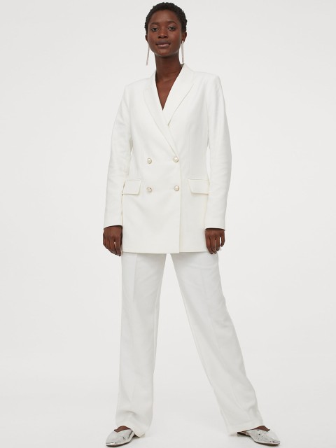 

H&M Women White Solid Double-Breasted Jacket
