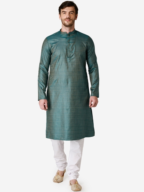 

TABARD Men Green & White Woven Design Kurta with Churidar