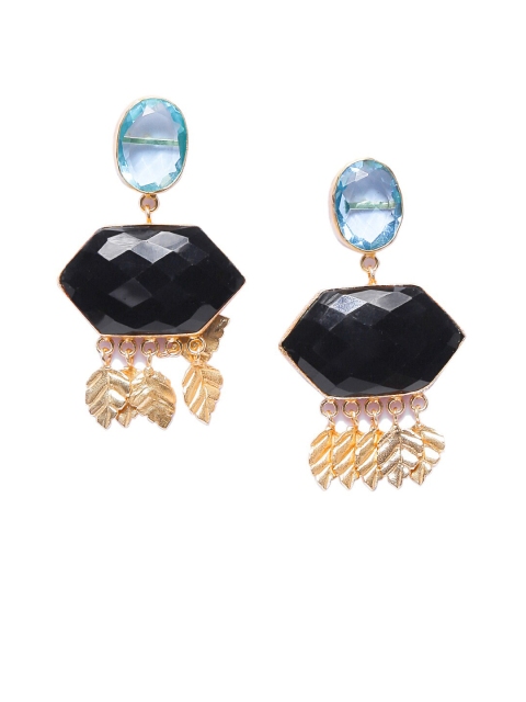 

INDYA Gold-Plated & Black Geometric Drop Earrings