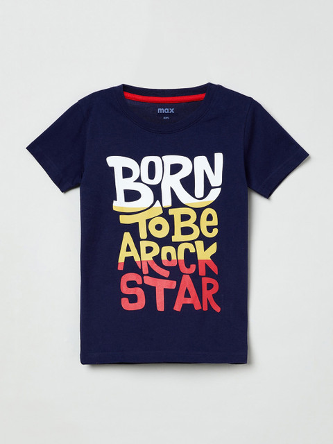

max Boys Navy Blue Printed Round Neck T-shirt