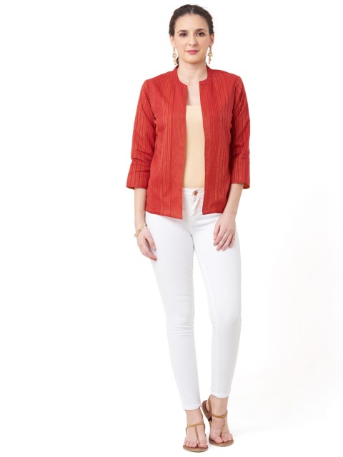 

IMARA Women Red Striped Lightweight Tailored Jacket