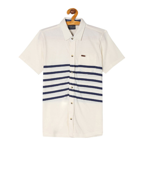 

Cherokee Boys Off-White & Blue Regular Fit Striped Casual Shirt